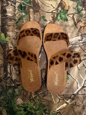 Xappeal Women's Double-Strap Leopard Slide Sandals - Tan